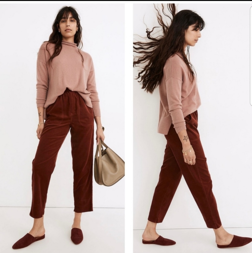Madewell Tapered Huston Pull On Cropped Pants in Corduroy Size Large